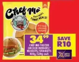 Shoprite Chef mo frozen chicken burgers/ nuggets/ steaklets offer