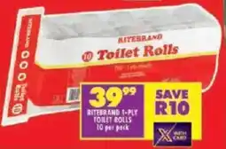 Shoprite Ritebrand 1-ply toilet rolls offer