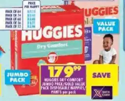 Shoprite Huggies dry comfort jumbo pack/ gold value pack disposable nappies/ pants offer