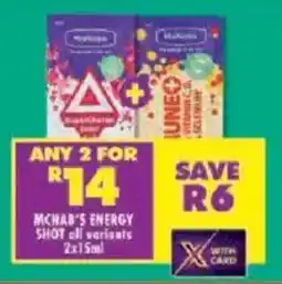 Shoprite Mcnab's energy shot all variants offer