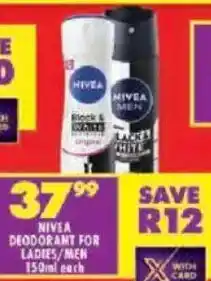 Shoprite Nivea deodorant for ladies/men offer