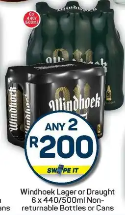 Pick n Pay Windhoek Lager or Draught 6 x 440/500ml Non-returnable Bottles or Cans offer