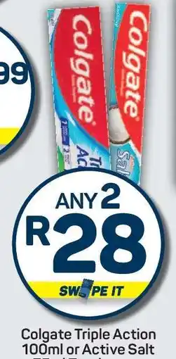 Pick n Pay Colgate Triple Action 100ml or Active Salt offer