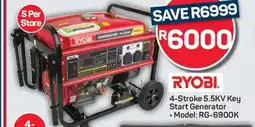 Pick n Pay RYOBI 4-Stroke 5.5KV Key Start Generator offer