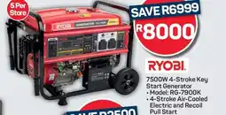 Pick n Pay RYOBI 7500W 4-Stroke Key Start Generator offer