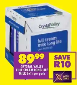 Shoprite CRYSTAL VALLEY FULL CREAM LONG LIFE MILK 6x1ℓ per pack offer