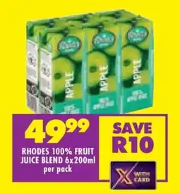 Shoprite RHODES 100% FRUIT JUICE BLEND 6x200ml per pack offer