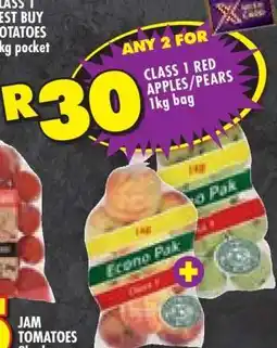 Shoprite CLASS 1 RED APPLES/PEARS 1kg bag offer