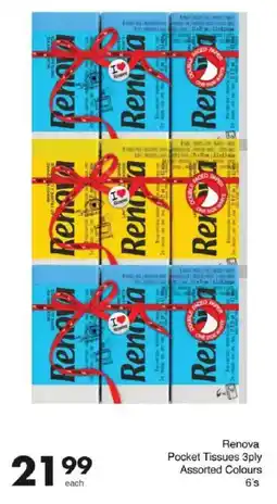 Save Renova Pocket Tissues 3ply Assorted Colours offer
