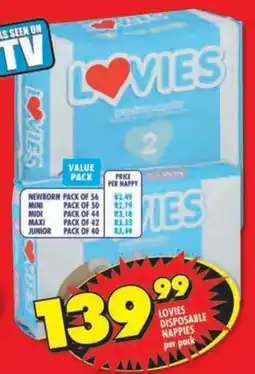 Shoprite Lovies disposable nappies offer