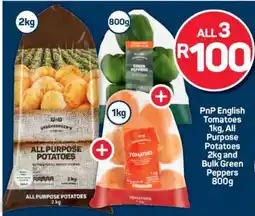 Pick n Pay PnP English Tomatoes 1kg, All Purpose Potatoes 2kg and Bulk Green Peppers 800g offer