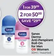 Dis-Chem Sanex Dermo Anti Perspirant Roll On For Men Or Women Assorted-50ml offer