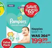 Dis-Chem Pampers Ultra Skin Comfort Nappies Sizes 1-6 Value Pack-Per Pack offer