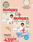 Dis-Chem Huggies Extra Care Nappies 2 x Sizes 3-5-Per 2 Pack offer