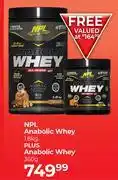 Dis-Chem NPL Anabolic Whey 1.8kg Plus Anabolic Whey 360g offer