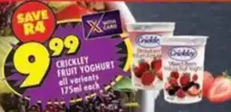 Shoprite Crickley fruit yoghurt all variants offer