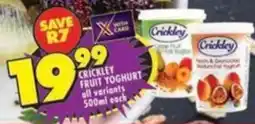 Shoprite Crickley fruit yoghurt all variants offer
