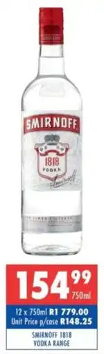 Ultra Liquors Smirnoff 1818 vodka range offer