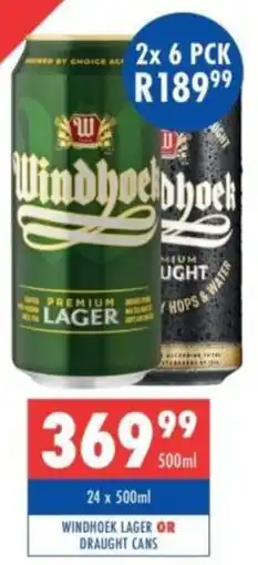 Ultra Liquors Windhoek lager or draught cans offer