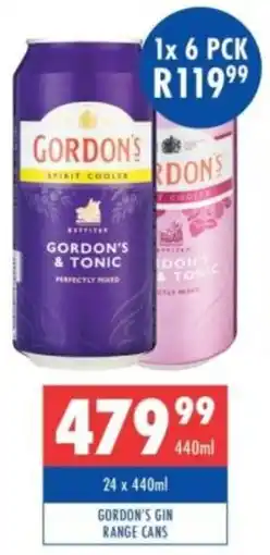 Ultra Liquors Gordon's gin range cans offer