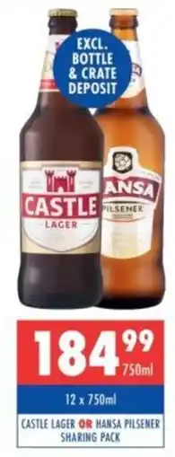 Ultra Liquors Castle lager or hansa pilsener sharing pack offer