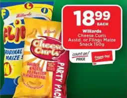 OK Foods Willards Cheese Curls Asstd. or Flings Maize Snack offer