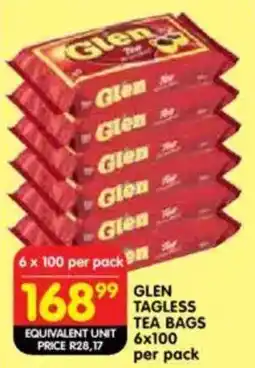 Shoprite Glen tagless tea bags offer