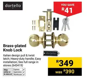 Builders Warehouse Dortello Brass-plated Knob Lock offer