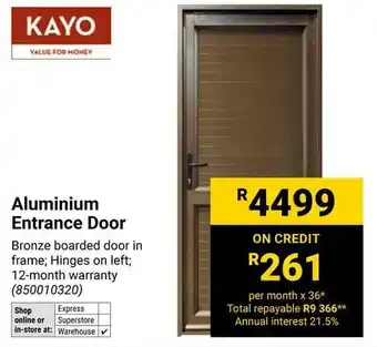Builders Warehouse KAYO Aluminium Entrance Door offer