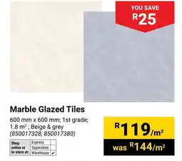 Builders Warehouse Marble Glazed Tiles offer
