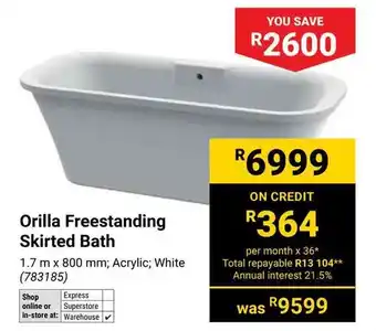Builders Warehouse Orilla Freestanding Skirted Bath offer