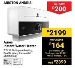 Builders Warehouse Ariston Andris Instant Water Heater offer