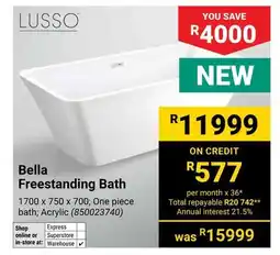 Builders Warehouse Lusso Bella Freestanding Bath offer