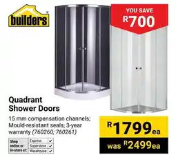 Builders Warehouse Builders Quadrant Shower Doors offer