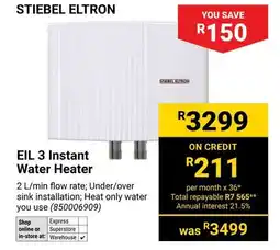 Builders Warehouse STIEBEL ELTRON EIL 3 Instant Water Heater offer