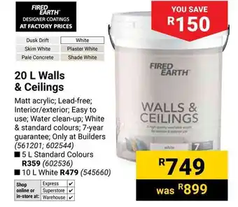 Builders Warehouse FIRED EARTH Walls & Ceilings offer