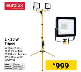 Builders Warehouse Eurolux 2 X 20 W Tripod offer