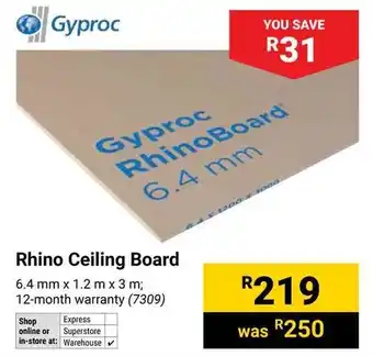 Builders Warehouse Gyproc Rhino Ceiling Board offer