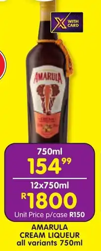 Shoprite Liquor Amarula cream liqueur all variants offer