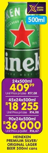 Shoprite Liquor Heineken premium silver/ original lager beer cans offer