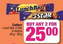 Spar Savemor Cadbury Lunch Bar, 5 Star or Astros offer