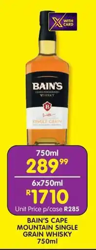 Shoprite BAIN'S CAPE MOUNTAIN SINGLE GRAIN WHISKY 750ml offer