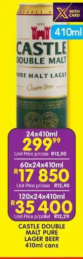 Shoprite CASTLE DOUBLE MALT PURE LAGER BEER 410ml cans offer