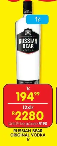 Shoprite RUSSIAN BEAR ORIGINAL VODKA 1ℓ offer
