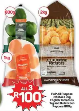 Pick n Pay Hypermarket PnP All Purpose Potatoes 2kg, English Tomatoes 1kg and Bulk Green Peppers 800g offer