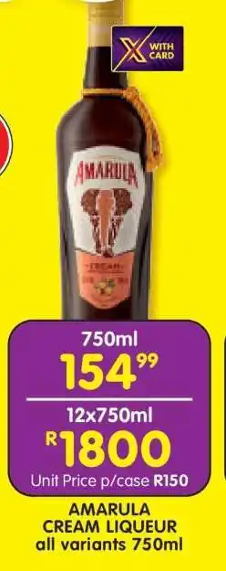 Shoprite AMARULA CREAM LIQUEUR all variants 750ml offer