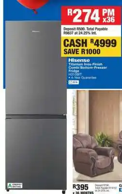 OK Furniture Hisense Titanium Inox-Finish Combi Bottom-Freezer Fridge offer