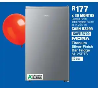 OK Furniture MORA Titanium Silver-Finish Bar Fridge M125RTS offer