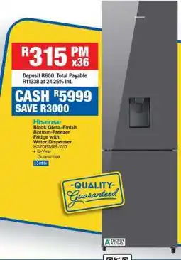 OK Furniture Hisense Black Glass-Finish Bottom-Freezer Fridge with Water Dispenser H370BMIB-WD offer