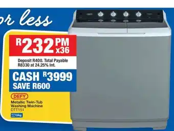 OK Furniture Defy Metallic Twin-Tub Washing Machine DTT151 offer